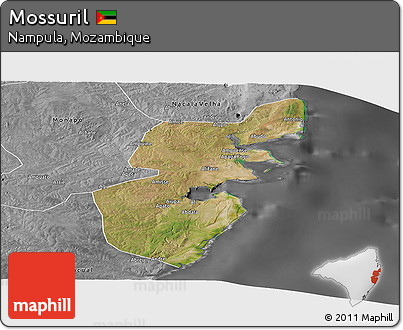 Satellite Panoramic Map of Mossuril, desaturated