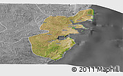 Satellite Panoramic Map of Mossuril, desaturated