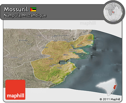 Satellite Panoramic Map of Mossuril, semi-desaturated