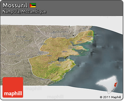 Satellite Panoramic Map of Mossuril, semi-desaturated