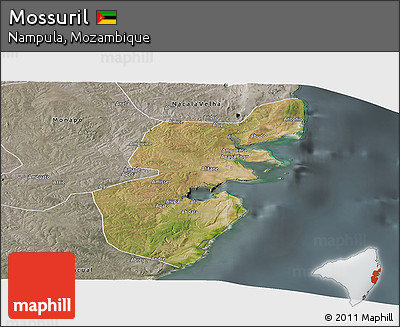 Satellite Panoramic Map of Mossuril, semi-desaturated
