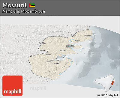 Shaded Relief Panoramic Map of Mossuril, lighten, semi-desaturated