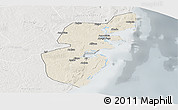 Shaded Relief Panoramic Map of Mossuril, lighten, semi-desaturated