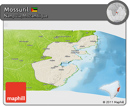 Shaded Relief Panoramic Map of Mossuril, physical outside