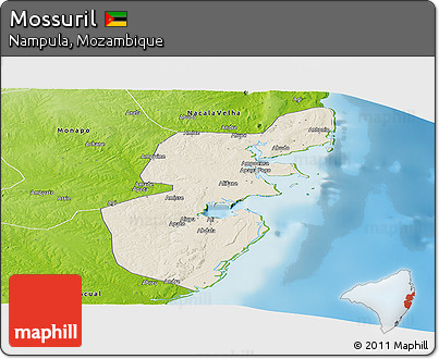 Shaded Relief Panoramic Map of Mossuril, physical outside