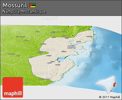 Shaded Relief Panoramic Map of Mossuril, physical outside