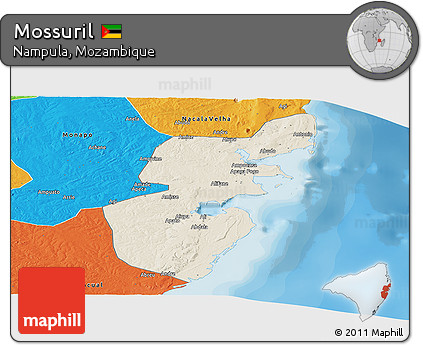 Shaded Relief Panoramic Map of Mossuril, political outside