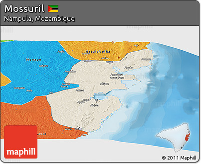 Shaded Relief Panoramic Map of Mossuril, political outside