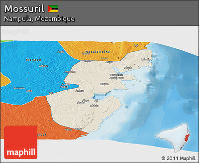 Shaded Relief Panoramic Map of Mossuril, political outside