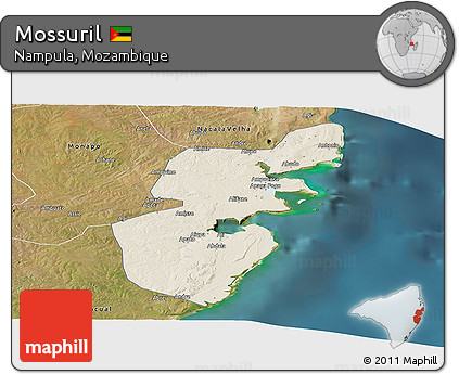 Shaded Relief Panoramic Map of Mossuril, satellite outside
