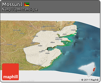 Shaded Relief Panoramic Map of Mossuril, satellite outside