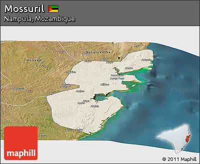 Shaded Relief Panoramic Map of Mossuril, satellite outside