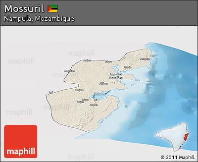 Shaded Relief Panoramic Map of Mossuril, single color outside