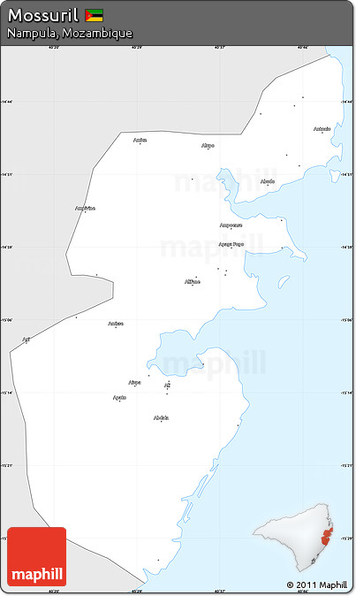 Silver Style Simple Map of Mossuril, single color outside
