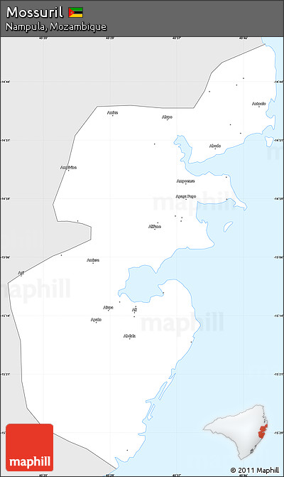 Silver Style Simple Map of Mossuril, single color outside