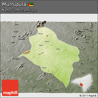 Physical 3D Map of Murrupula, darken, semi-desaturated