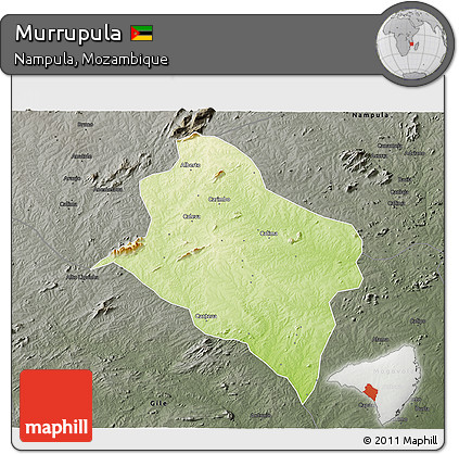 Physical 3D Map of Murrupula, darken, semi-desaturated