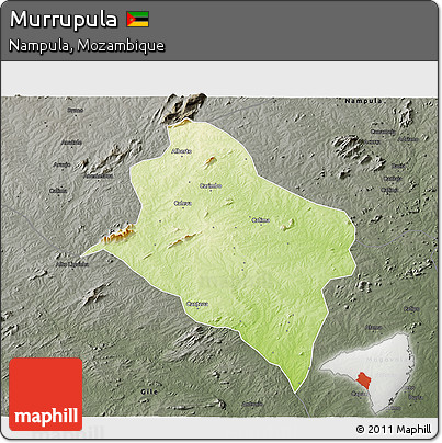 Physical 3D Map of Murrupula, darken, semi-desaturated