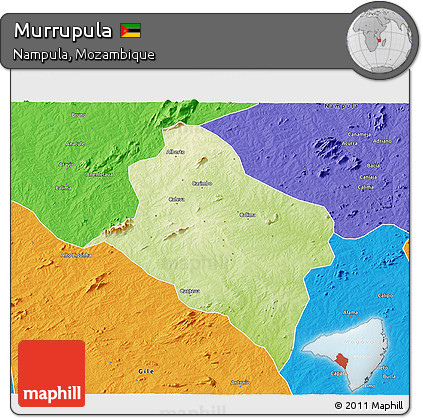 Physical 3D Map of Murrupula, political outside