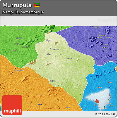 Physical 3D Map of Murrupula, political outside