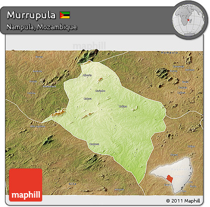 Physical 3D Map of Murrupula, satellite outside