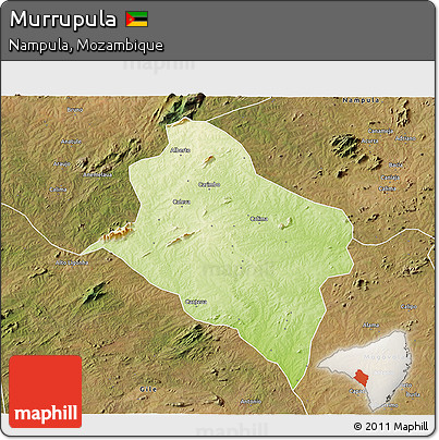 Physical 3D Map of Murrupula, satellite outside