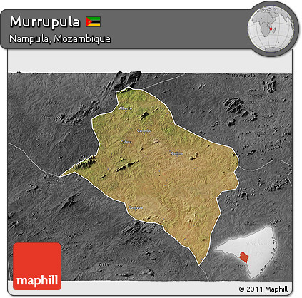 Satellite 3D Map of Murrupula, darken, desaturated