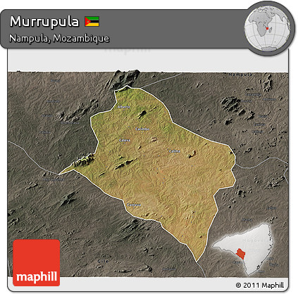 Satellite 3D Map of Murrupula, darken, semi-desaturated