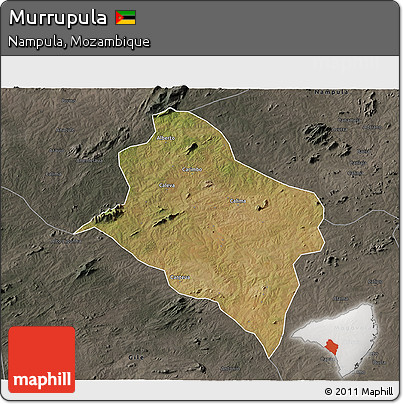 Satellite 3D Map of Murrupula, darken, semi-desaturated