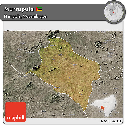 Satellite 3D Map of Murrupula, semi-desaturated