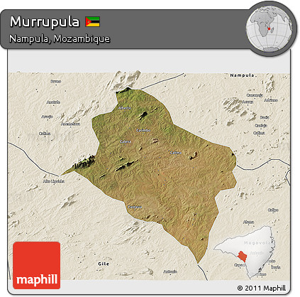 Satellite 3D Map of Murrupula, shaded relief outside