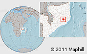 Gray Location Map of Murrupula, highlighted country, hill shading