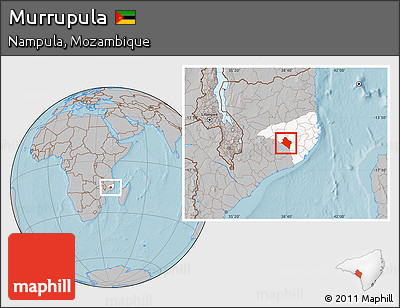 Gray Location Map of Murrupula, highlighted parent region, hill shading