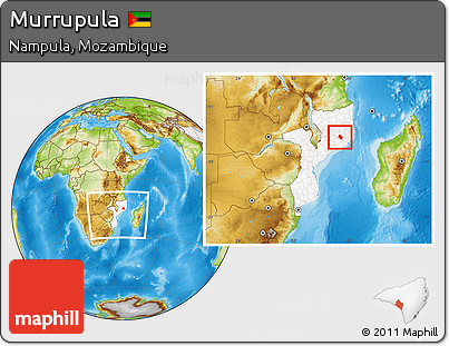 Physical Location Map of Murrupula, highlighted country, within the entire country