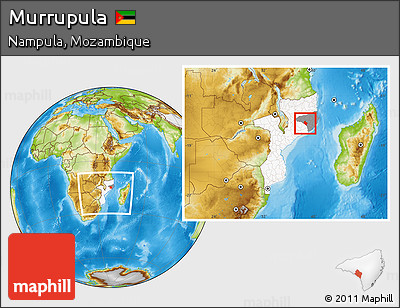Physical Location Map of Murrupula, highlighted country, highlighted parent region, within the entire country