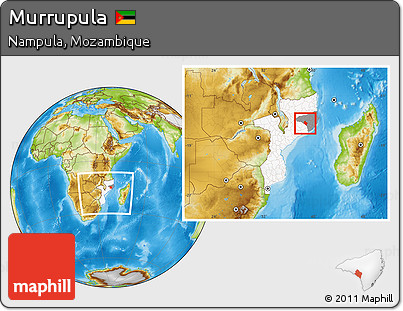 Physical Location Map of Murrupula, highlighted country, highlighted parent region, within the entire country