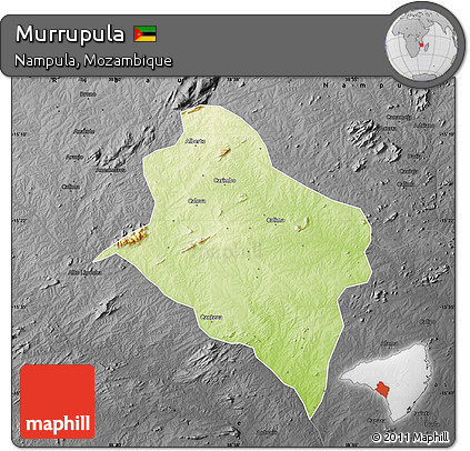 Physical Map of Murrupula, darken, desaturated