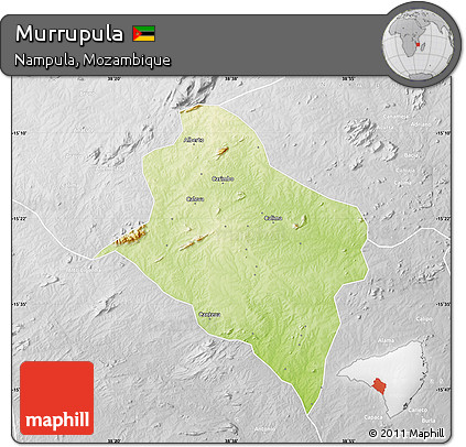 Physical Map of Murrupula, lighten, desaturated