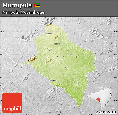 Physical Map of Murrupula, lighten, desaturated