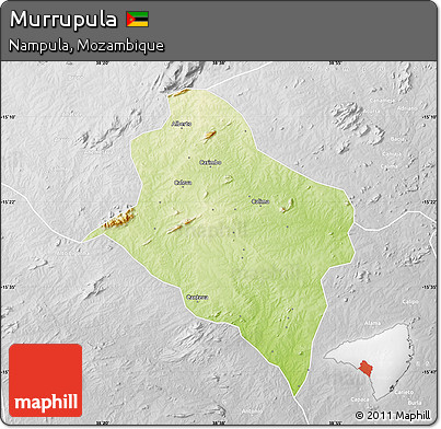 Physical Map of Murrupula, lighten, desaturated