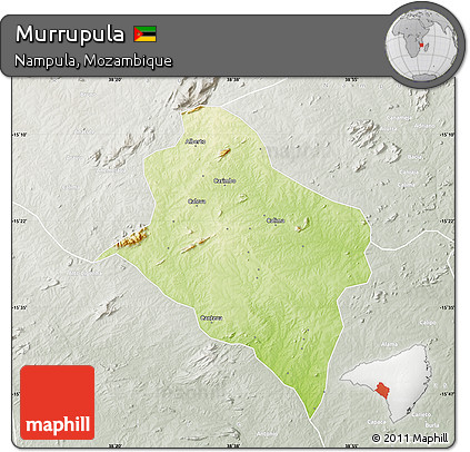 Physical Map of Murrupula, lighten, semi-desaturated