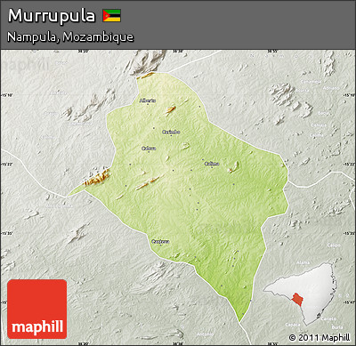 Physical Map of Murrupula, lighten, semi-desaturated