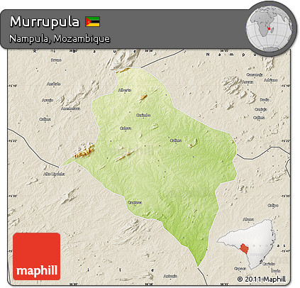 Physical Map of Murrupula, shaded relief outside