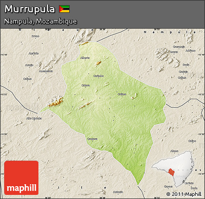 Physical Map of Murrupula, shaded relief outside