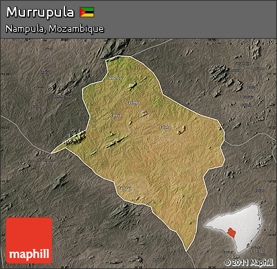 Satellite Map of Murrupula, darken, semi-desaturated