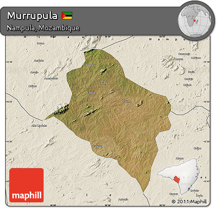 Satellite Map of Murrupula, shaded relief outside