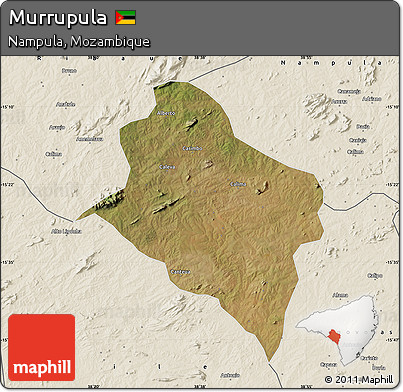 Satellite Map of Murrupula, shaded relief outside