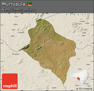 Satellite Map of Murrupula, shaded relief outside