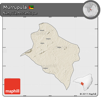 Shaded Relief Map of Murrupula, single color outside