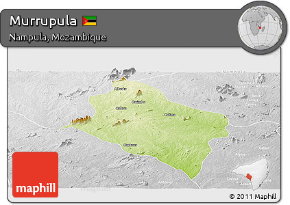 Physical Panoramic Map of Murrupula, lighten, desaturated